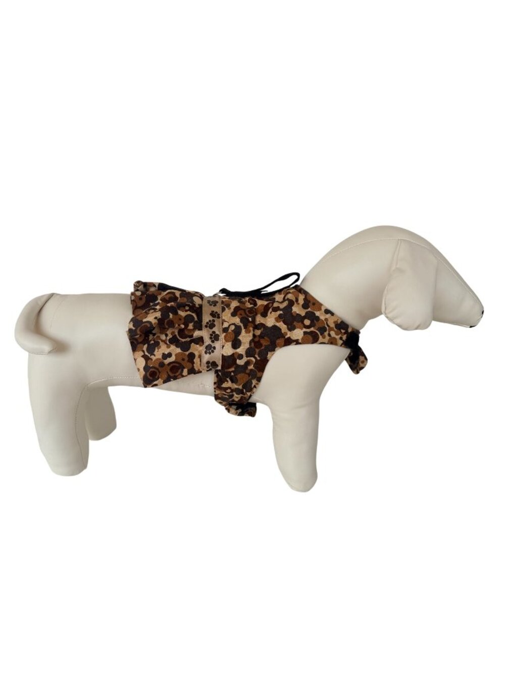 Handmade Small Dog Adjustable Dress Outfit w Harness Camo Paws Print & Ruffle